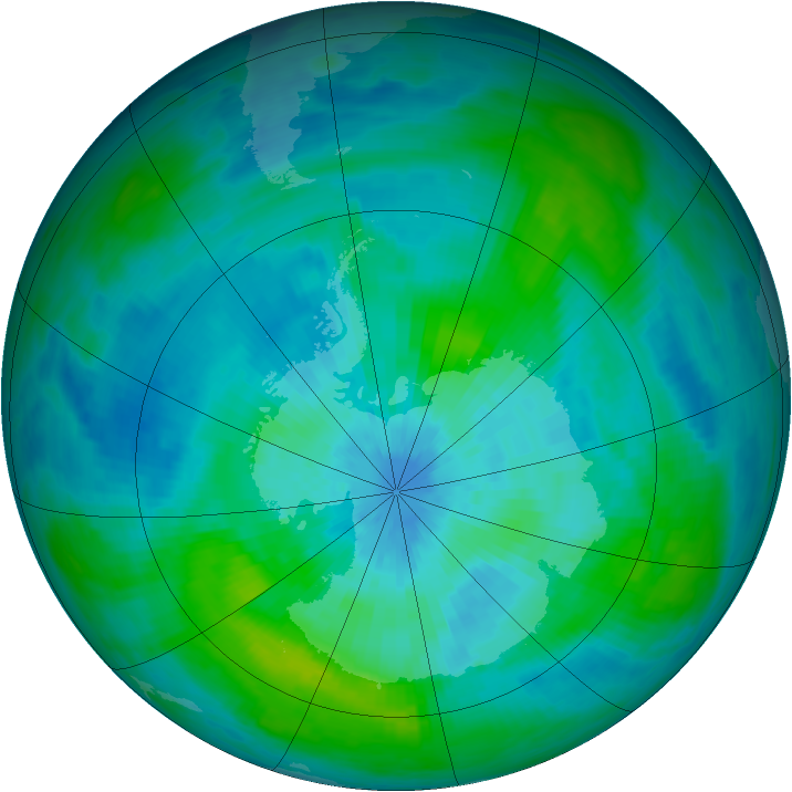 Antarctic ozone map for 14 March 1992